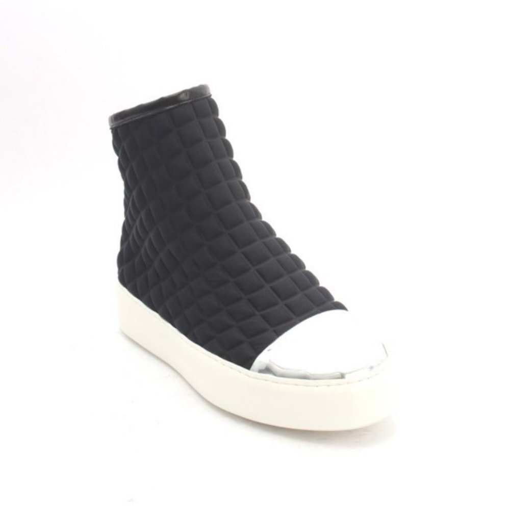 ITALIAN Black Silver Fabric Leather Zip Ankle Boot